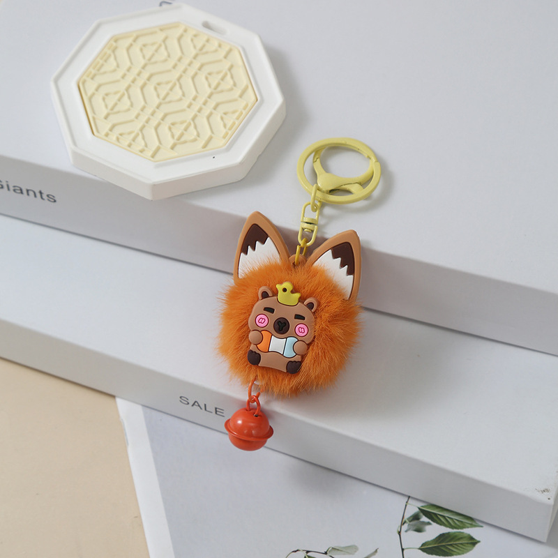 漫画かわいい猫耳ベル毛玉ペンダント読書カード Capibala バッグペンダント装飾ぬいぐるみキーホルダー|undefined