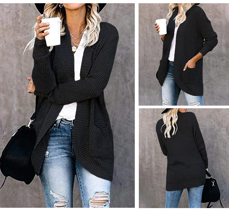 Women's Knitted Cardigan With Curved Placket For Women_voghion.com