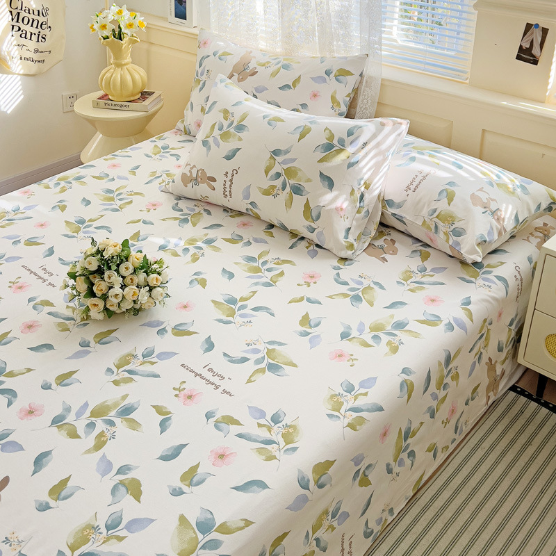 Pequeñas sábanas de algodón floral fresco, una sola pieza de 100 sábanas de algodón, dormitorio doble, traje de tres piezas para estudiantes, cuatro estaciones universales