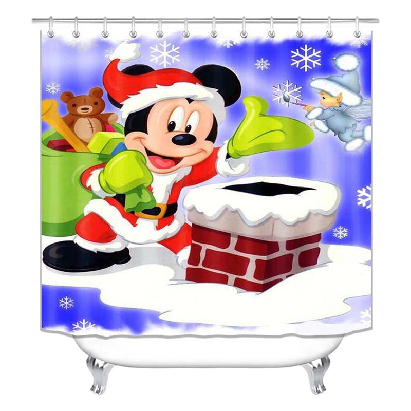 Amazon caliente de suministro directo de impresión digital impermeable de poliéster de dibujos animados de navidad cortina de ducha cortina de suministro directo de fábrica al por mayor