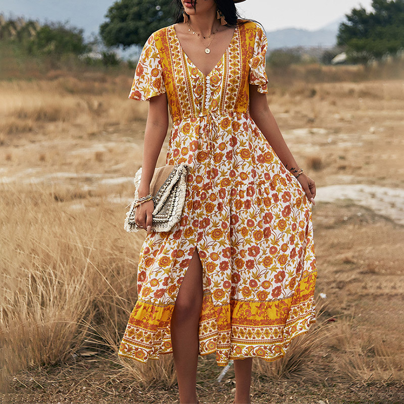 leisure temperament big swing printed dress NSKA37607