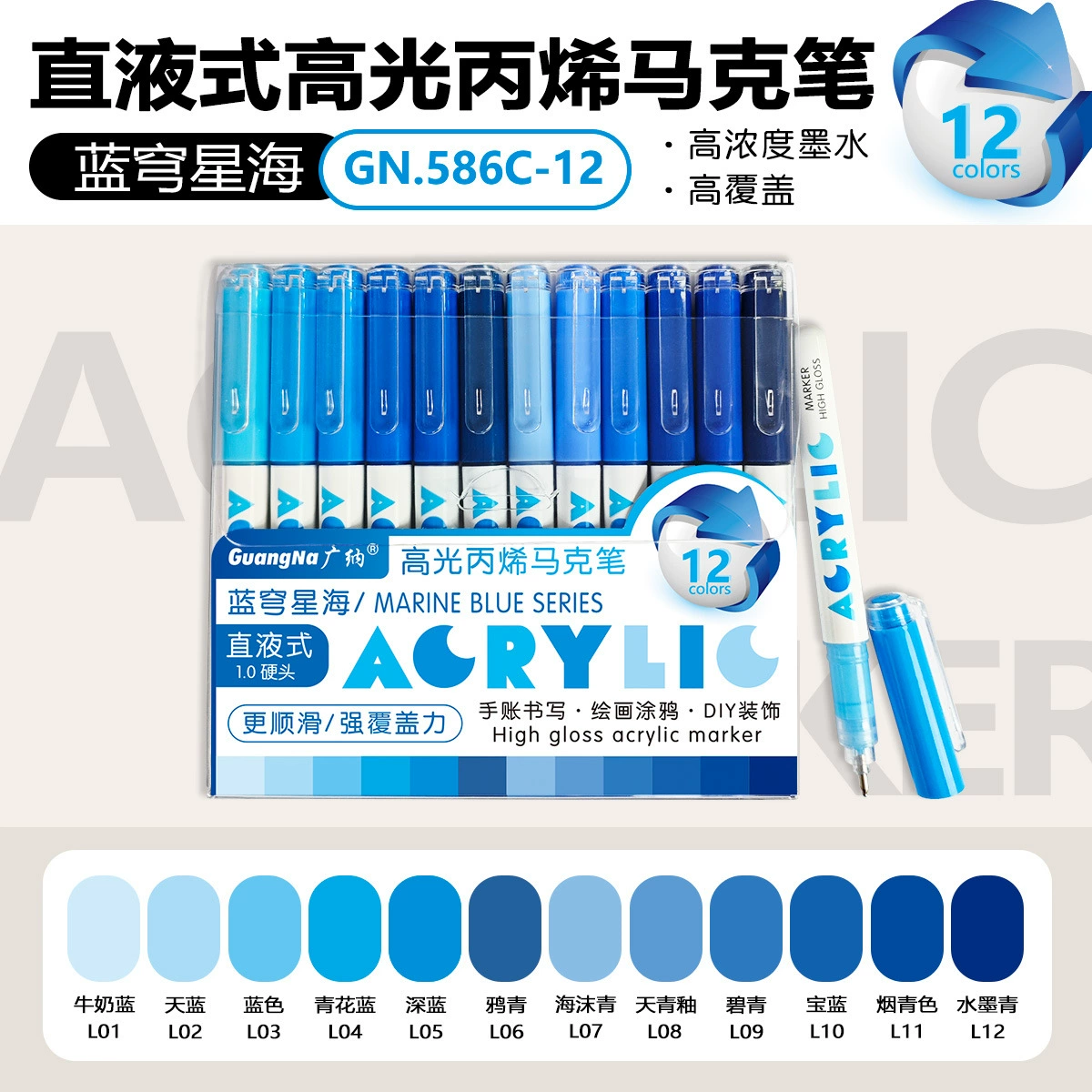 广纳 Highlighter, acrylic, capacious marker, crayons, rollerball pen, handmade