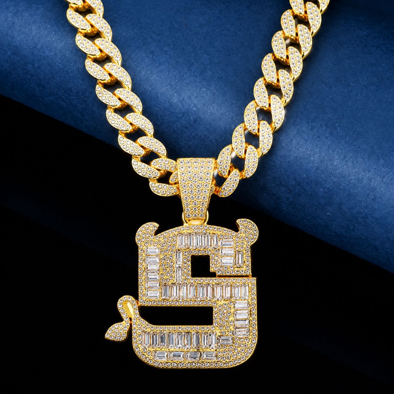 Collar de cadena cubana con colgante de diamante de cristal en forma de T, estilo hip-hop europeo y americano, de lujo para hombre, hecho a medida, al estilo de Jiang Yunsheng.