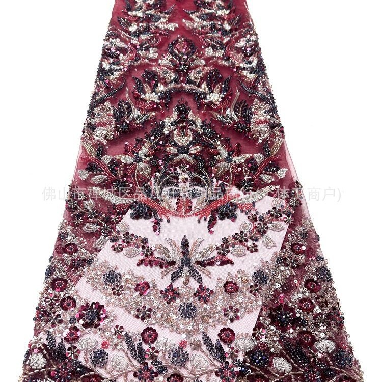 Fábrica directa de bordado de tubos de perlas vestido de boda vestido de noche vestido de moda tela de importación de tubos de perlas diapositivas