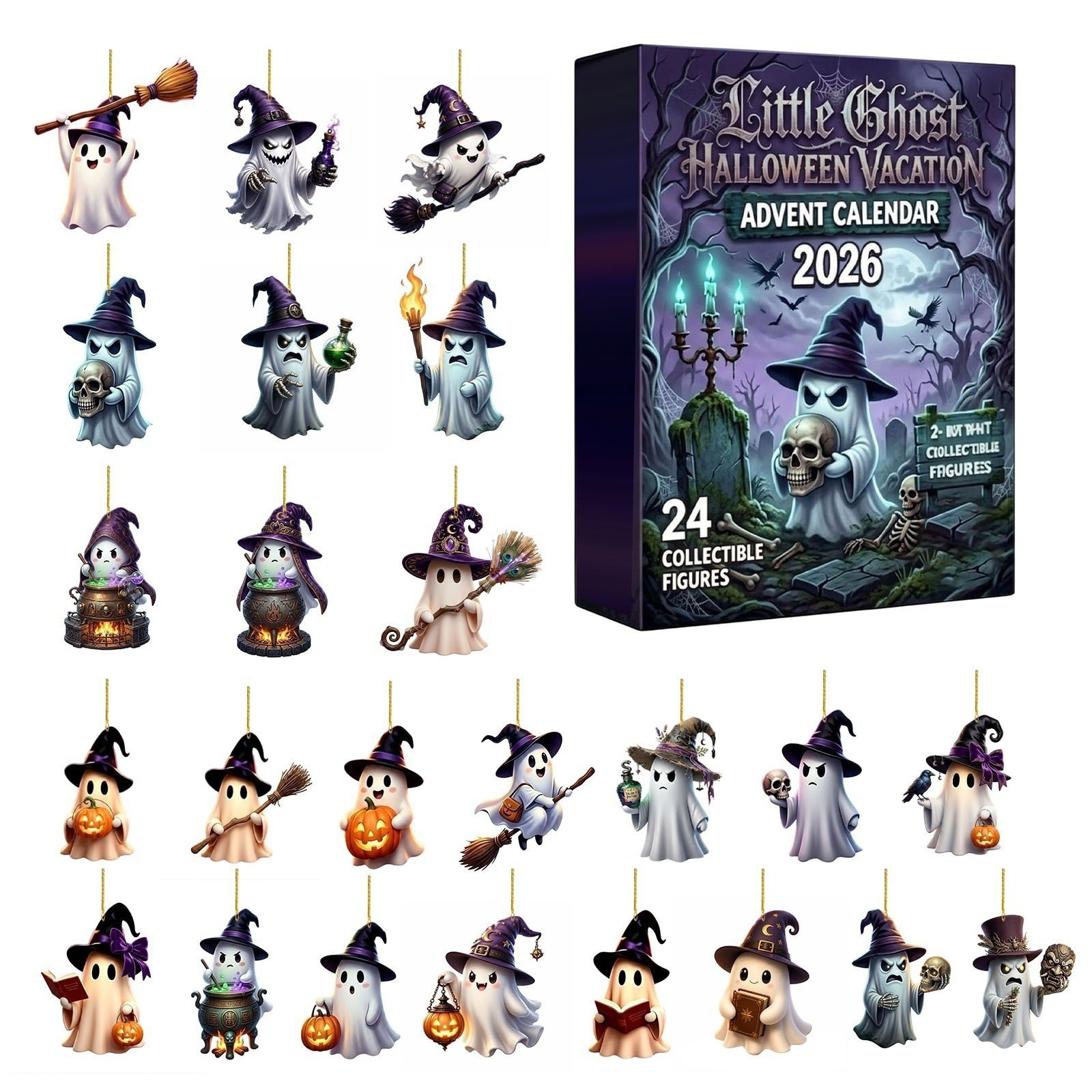 Caja Ciega de Calendario de Adviento de 24 Casillas de Acrílico Colgante para Halloween