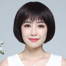 假发女短发真人发丝BOBO波波头中老年妈妈自然圆脸全头套真发发套