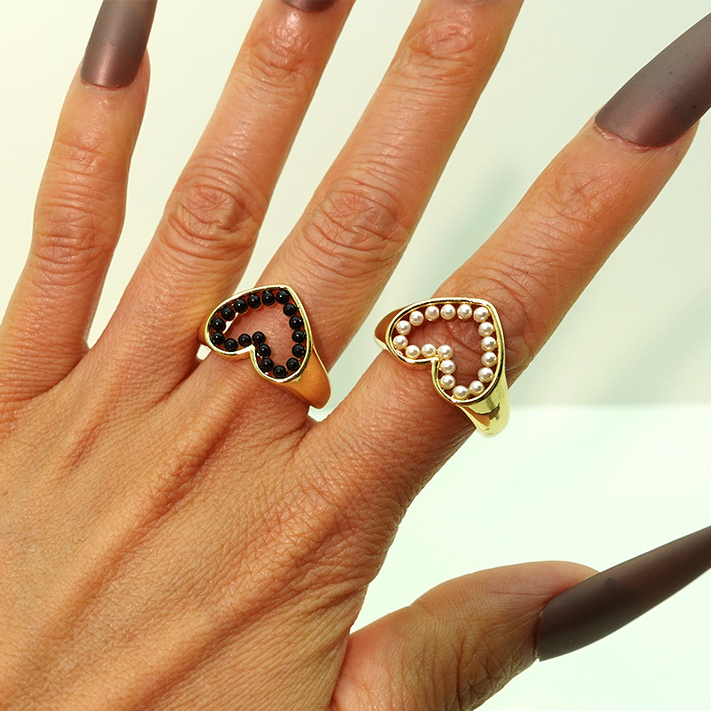 1 Piece Fashion Heart Shape Copper Plating Inlay Pearl Womenu0027S Rings