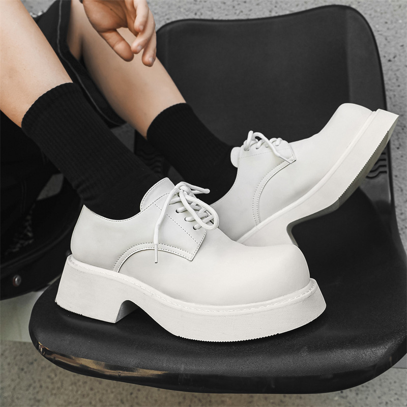 2024 Spring New Dress Shoes Men's High-rise Round-head Fashionable All-match British-style Low-heeled Tooling Shoes 9522-J