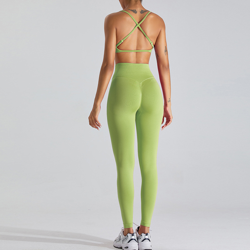 Europa y América sin costuras belleza espalda ropa de yoga traje de las mujeres al aire libre correr apretado yoga pantalones de secado rápido deportes fitness ropa traje