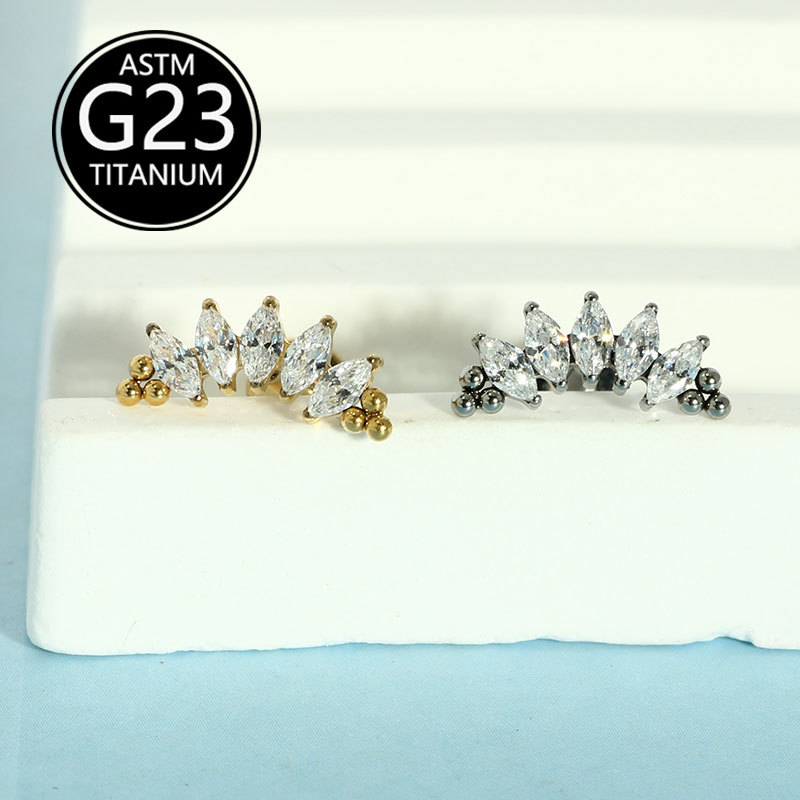 G23 Titanium Alloy Inlaid Zircon Internal Thread Lip Labret Stud Ear Cartilage Piercing Jewelry detail image 5