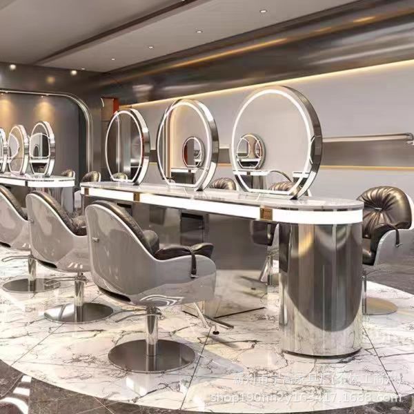 理发店单双面大理石台面不锈钢美发店镜台发廊镜子柜子专用