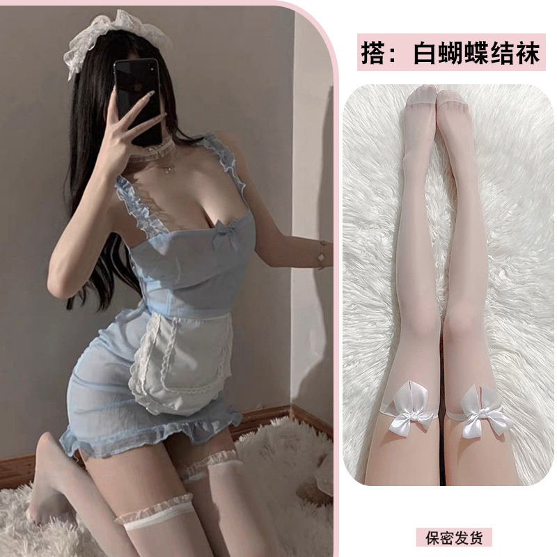 파란색 + 흰색 리본 스타킹