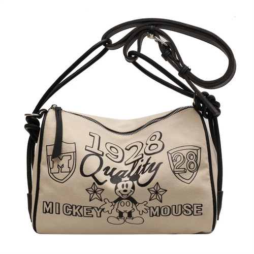 Large-capacity cartoon printed canvas bag women's bag summer new casual shoulder bag simple contrasting crossbody bag