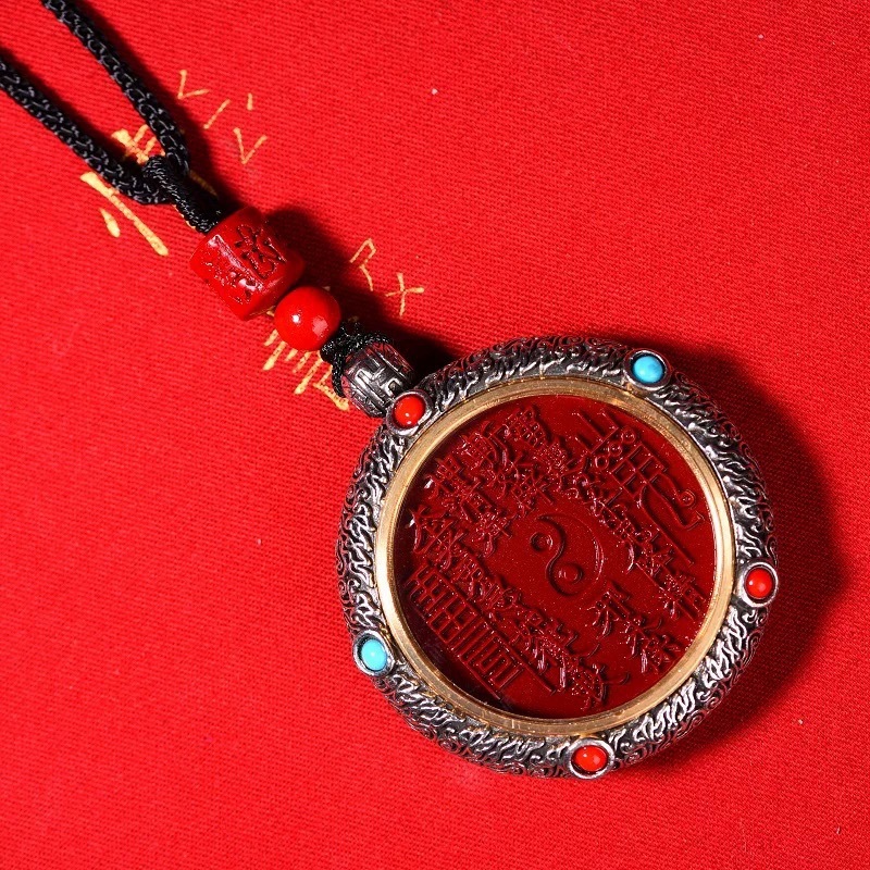 天然原石辰砂金縁山鬼花ペンダントクリスタル紫金帝紅砂ネックレス辰砂ペンダント|undefined