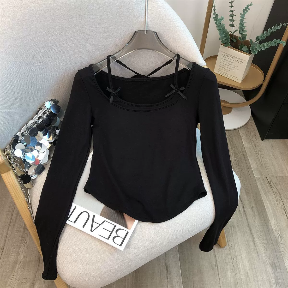 Set, autumn short long-sleeve with bow