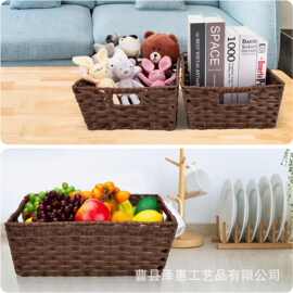 跨境编织收纳储物篮金属框架柳条储物篮食品零食收纳筐编织收纳篮