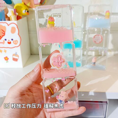 Creative cute cherry blossom oil leak desktop small ornaments decompression small objects water drop liquid hourglass birthday gift