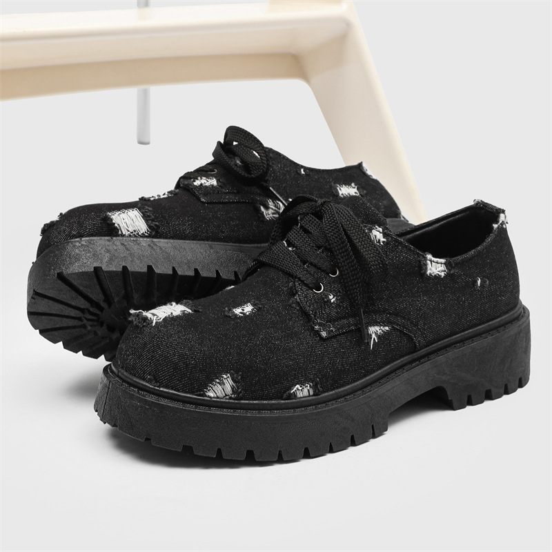 Zapatos derby de estilo de destrucción de nicho originales, nueva tendencia para hombres, personalidad de todo fósforo, zapatos casuales de suela gruesa, zapatos de cuero de cabeza grande