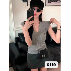 时尚年轻甜辣妹少女款针织衫背心短袖弹力显瘦腰贵气质透气高级感