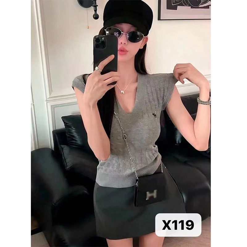 Fashionable Young Sweet and Spicy Girl Style Knitted Vest Short-Sleeve Elastic Slim-Fit Waist-Enhancing Breathable High-End Feel