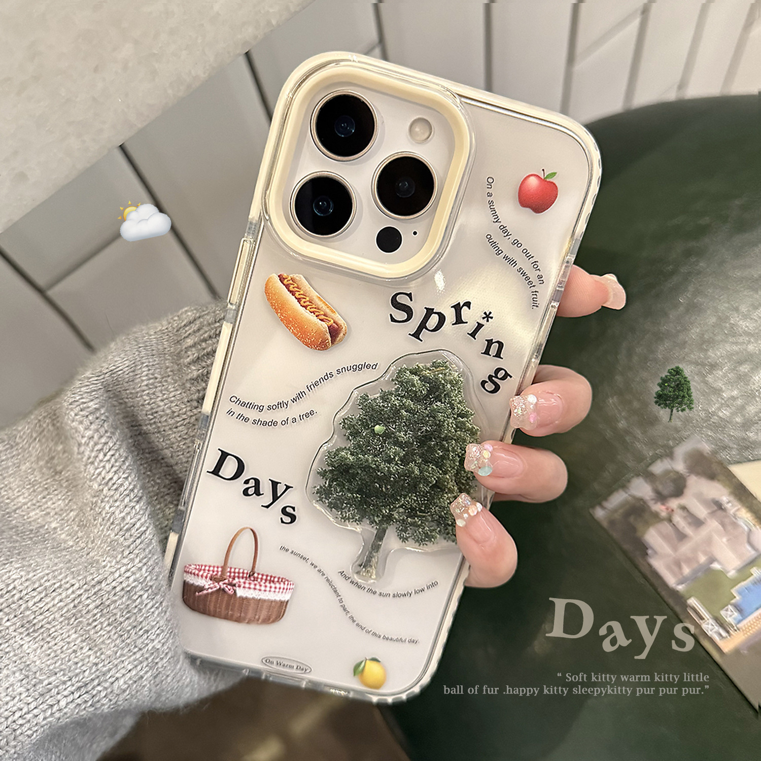 Sencillo arte en inglés parche árbol pequeño para estuche para teléfono móvil 16ProMax iPhone13/14 Apple 15P nuevo