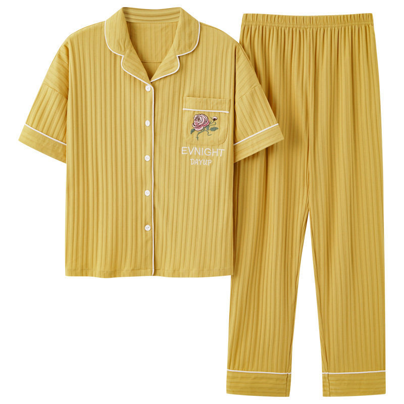 100% pijamas pantalones de algodón de manga corta de verano para mujer cardigan más el tamaño de algodón suelto ropa de casa de dos piezas