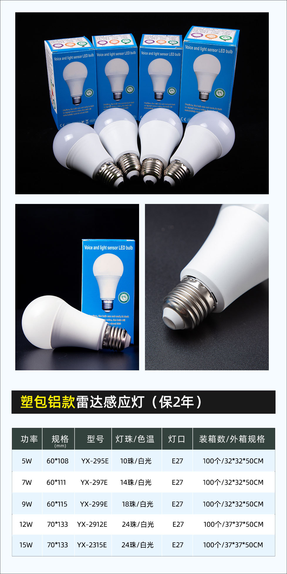Wholesale of led human body infrared radar sensing voice-controlled bulbs, integrated staircase and corridor intelligent sensing household screw sockets pic 19