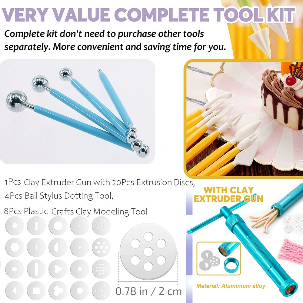 Cross-border pottery tools 33-piece set, clay squeezing gun, pill stick, clay sculpture carving knife, DIY clay squeezing machine