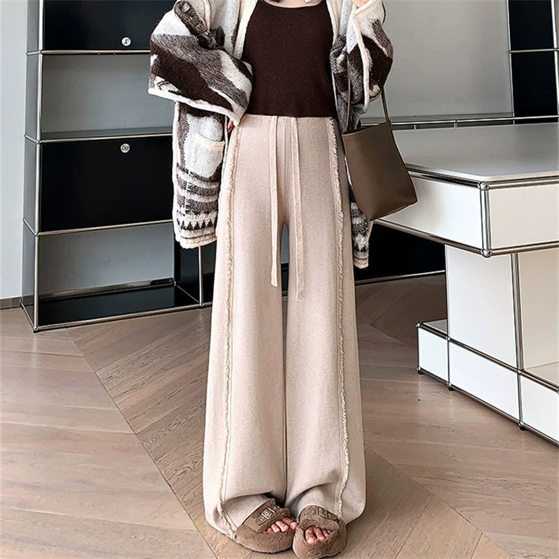 Американские трикотажные широкие брюки с бахромой женские осенние и зимние брюки с высокой талией