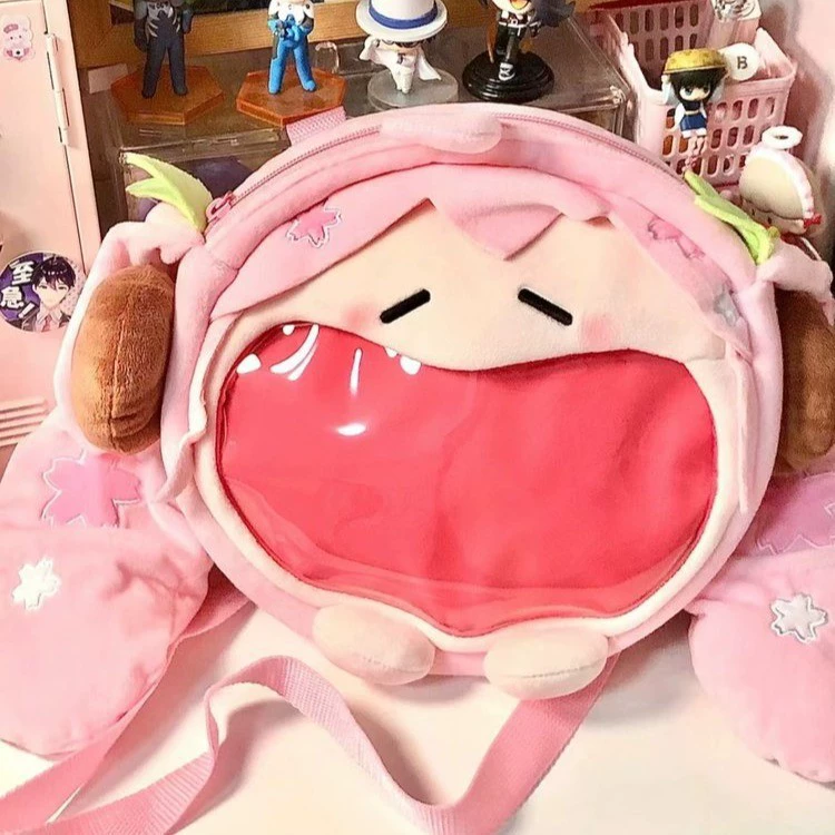 2D Pin Display Backpack, Anime Plush Front with Clear PVC Window, One Size (Hatsune Miku & Characters)