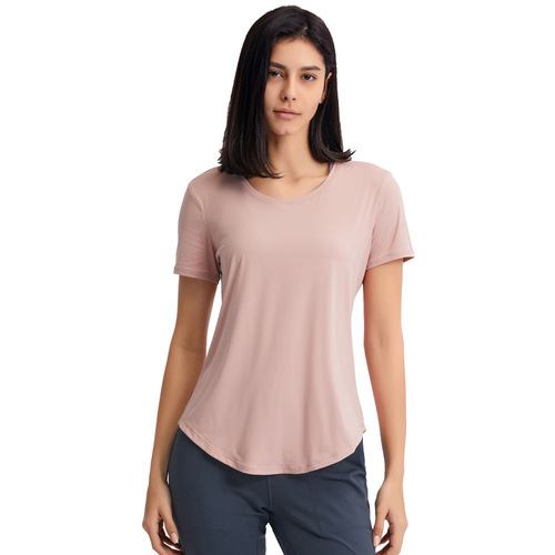 New lightweight, breathable, quick-drying, loose-fitting sports top, versatile slim-fitting solid-color fitness short-sleeved yoga wear