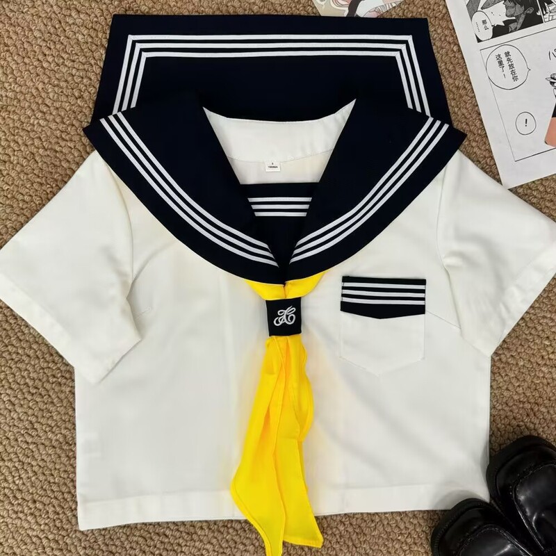 Jk制服ベースモデル改良白三本セーラー服合集長袖海軍襟学院風日系スーツ|undefined