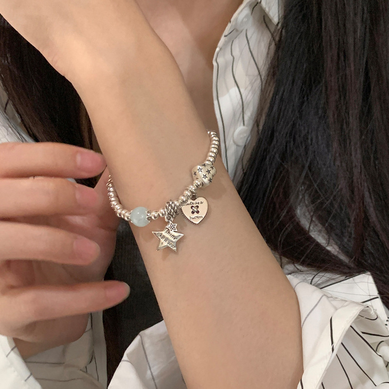 Mescal 925 Heart Star Beaded Bracelet for Women, Light Luxury, Niche, High-End, Exquisite, Personalized, Fashionable, Versatile
