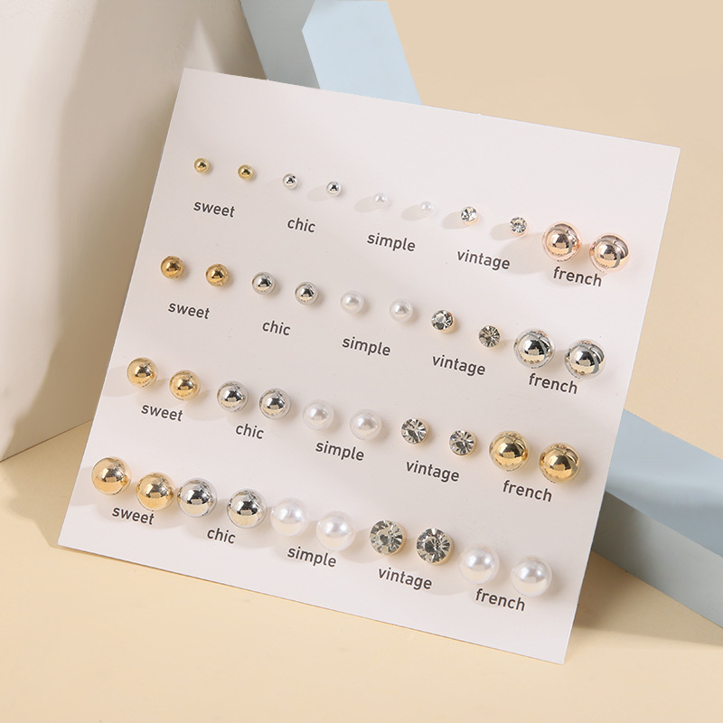 Fashion Round Imitation Pearl Alloy Plating Inlay Artificial Diamond Womenu0027S Ear Studs 1 Set