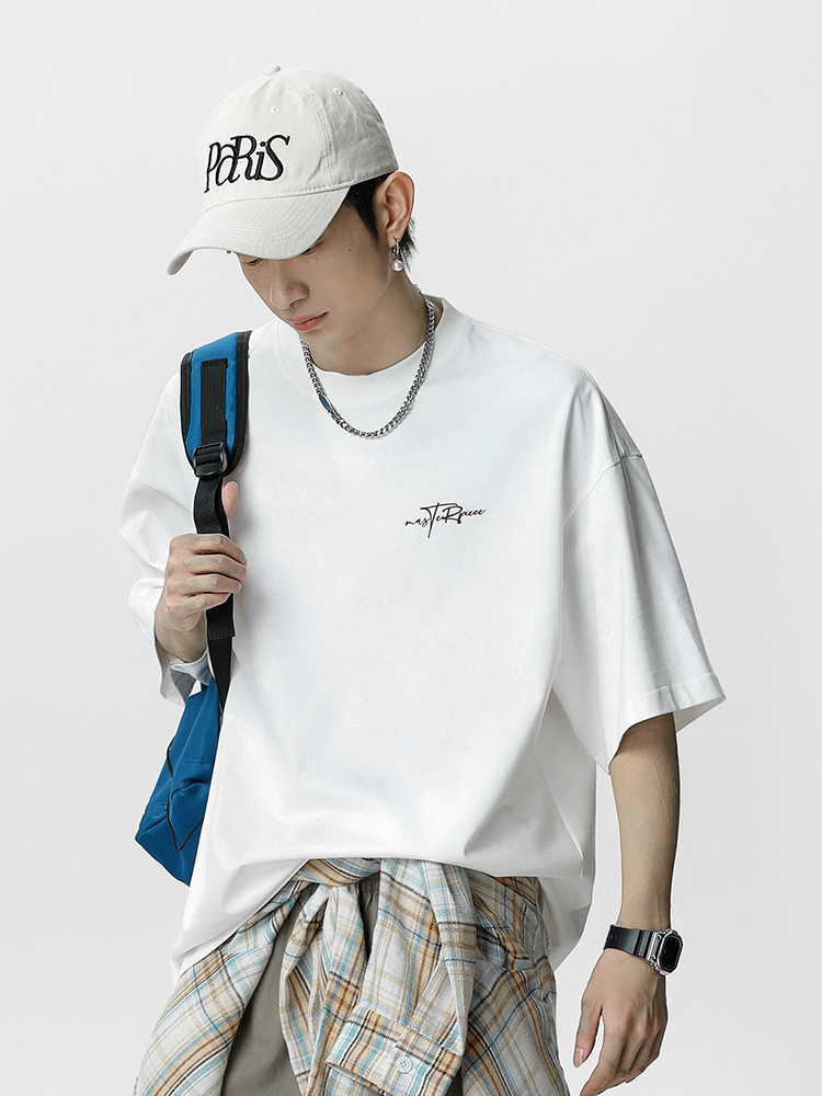 ヴィンテージ風純綿半袖Tシャツ メンズ 25 夏物 アメリカン風レタープリント 半袖 トレンドブランド ゆったり カップルTシャツ