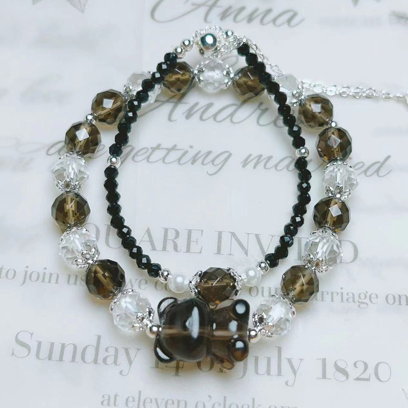 Natural Crystal Jewelry Tea Crystal Faceted Hand Carved Bear Cute Bracelet