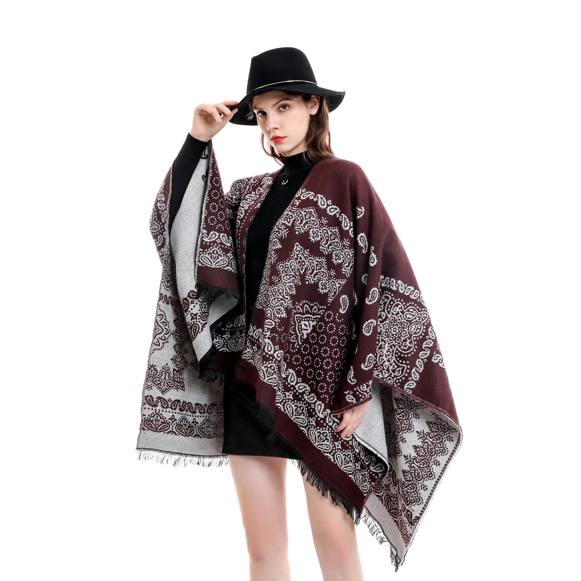 Moda de invierno acrílico mantón la capa las mujeres simple hombro flojo suéter vestir prendas exteriores del cabo mantón