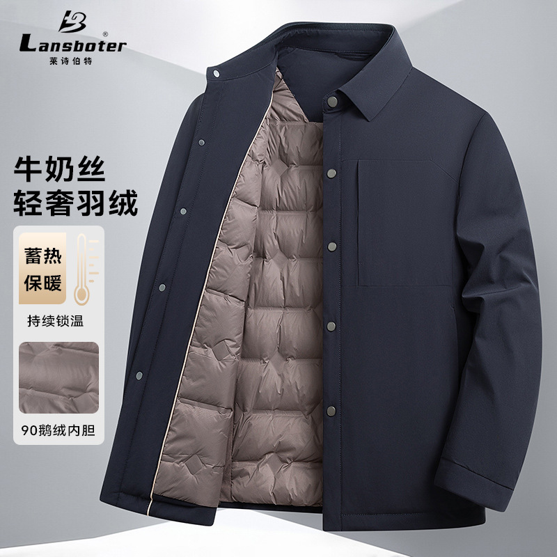 男式商务休闲鹅绒羽绒服冬季中年男士牛奶丝面料保暖鹅绒服鹅外套|undefined