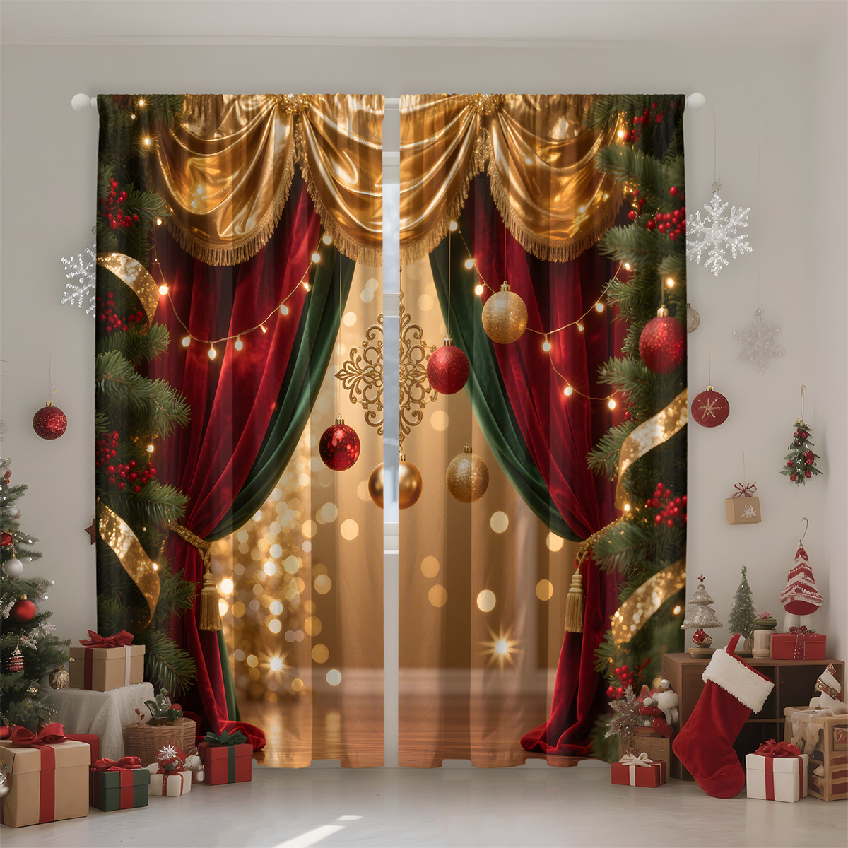 Amazon transfronteriza impresión digital de cortinas de Navidad sombreado decoración de Navidad europea y americana TEMU