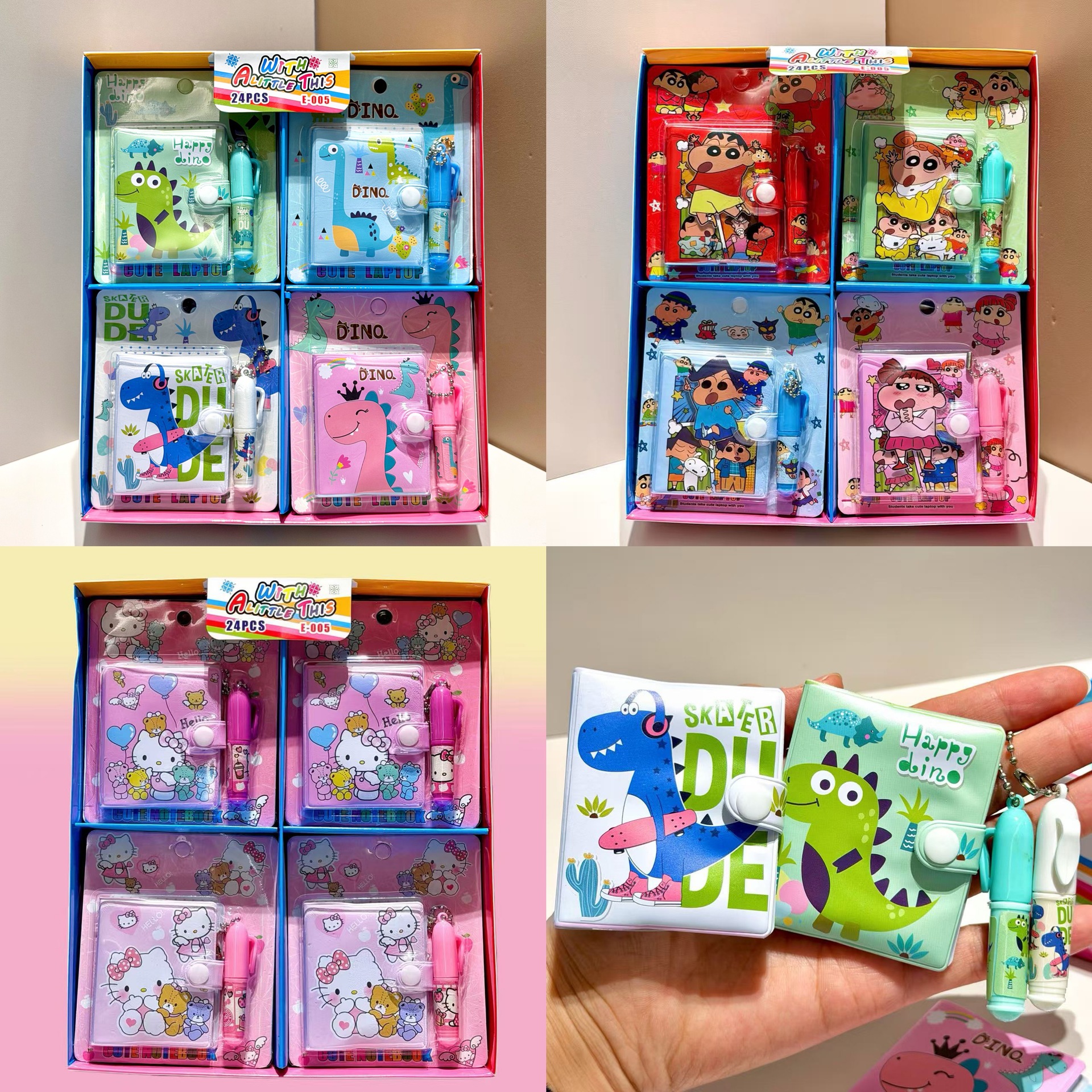 Dinosaurios de dibujos animados Gato cuaderno Capibara libro de guapo de agua bolígrafo conjunto de papelería regalo para estudiantes de primaria