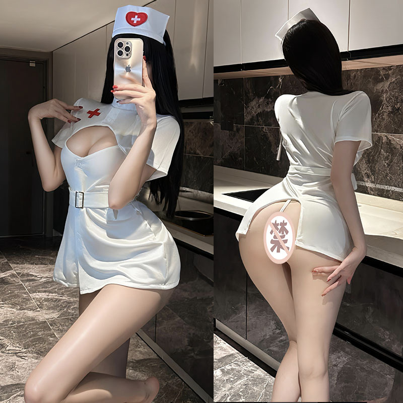 Breast-Revealing Nurse Outfit, Temptation Role-Playing Passion Suit, Sexy Intimates, Small Breasts, Big Flirting Uniform F147