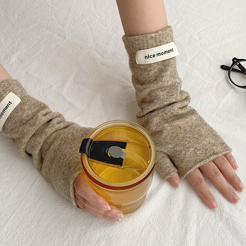 Solid Color Wool Half Finger Gloves Women's Winter Warm Knitted Open Finger Touch Screen Korean Versatile Student Cycling Wholesale