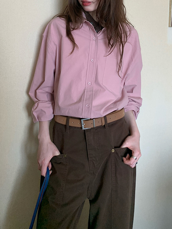 经典纯色基础长袖衬衫春秋女翻领2025新款百搭文艺衬衣上衣|undefined