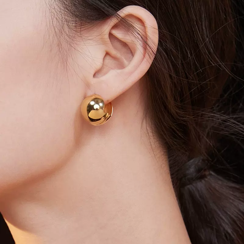 S925纯银圆球耳扣轻奢时尚简约女式小众耳环欧美风款青岛批发饰品