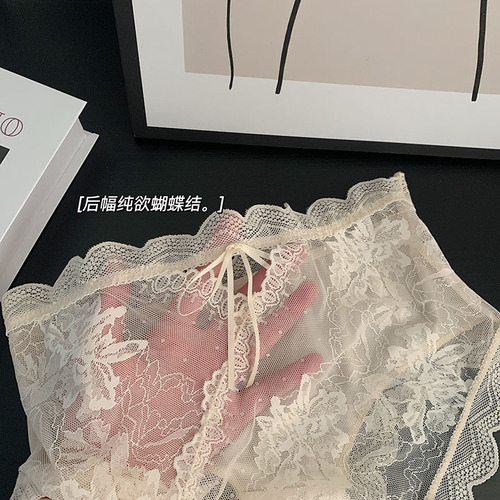 Pure and desire hollow lace sexy splicing satin mulberry silk crotch mid waist large size beautiful buttocks underwear for women