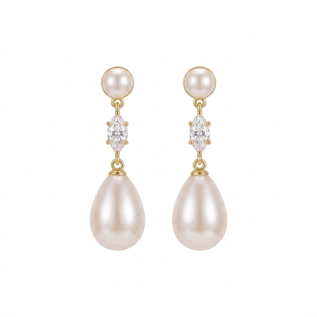Korean Style Gentle Water Drop Pearl Earrings High-End Marquise Diamond Long Dangle Earrings Simple Temperament Fashion Accessories Wholesale
