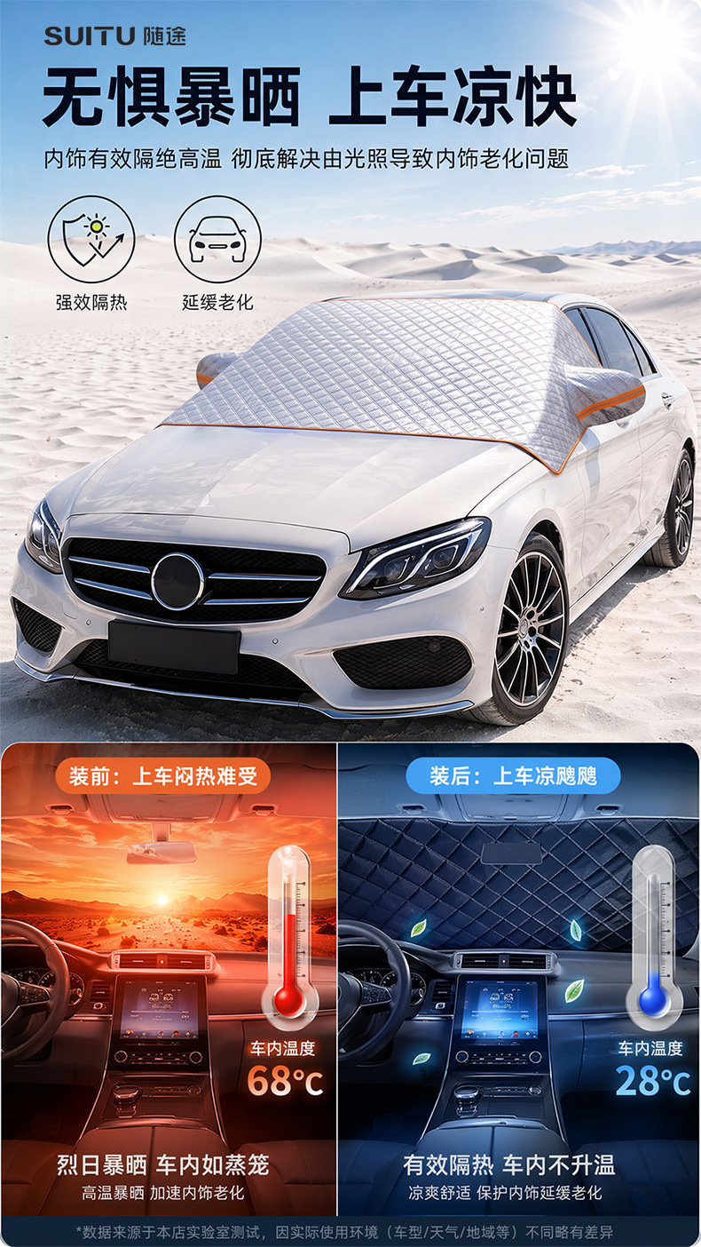 Thickened car snow cover, car sunshade, car sun protection and heat insulation half-cover, car cover, sun block, car snow cover