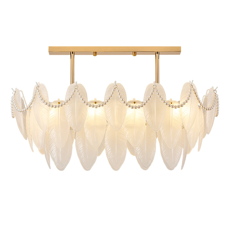 Lámpara de la sala de estar crema francesa lujosa atmósfera de plumas rojas perlas posmodernas L535 lámpara de dormitorio