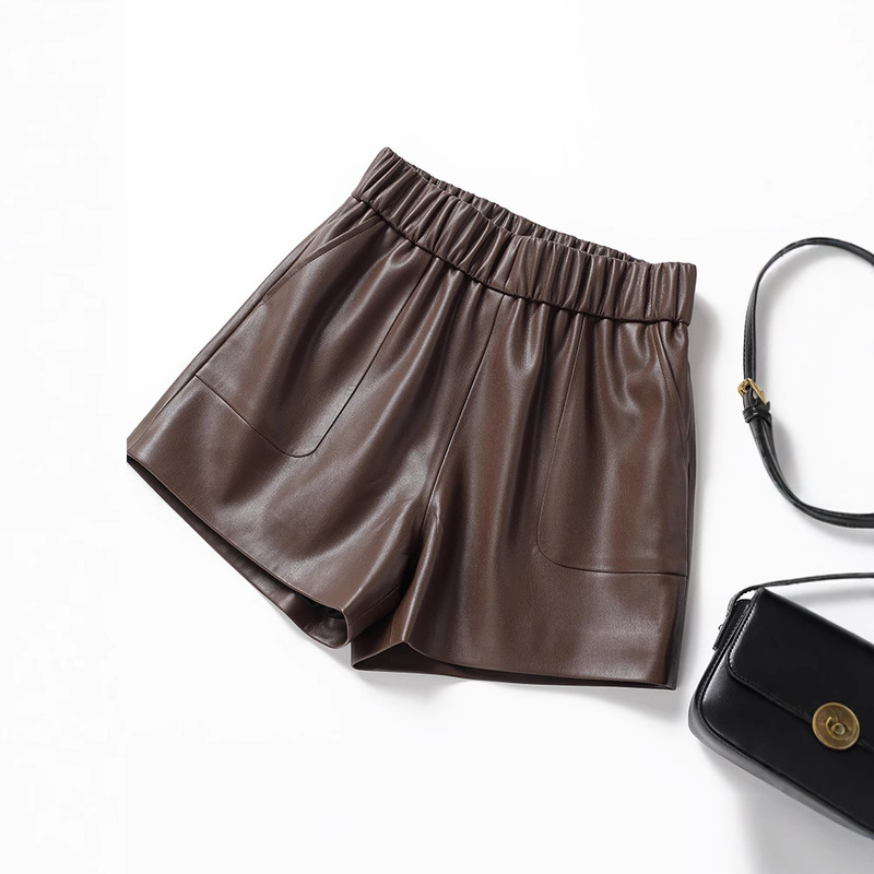 2024 Autumn/Winter Korean Style Leather Shorts Pu Leather Pants Plus Size Elastic Waist Wide-Leg Casual Pants High Waist 2024 Autumn/Winter Korean Style Leather Shorts Pu Leather Pants Plus Size Elastic Waist Wide-Leg Casual Pants High Waist