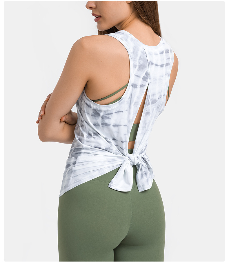 solid color/printed lace-up bow loose yoga tank top NSDQF127098